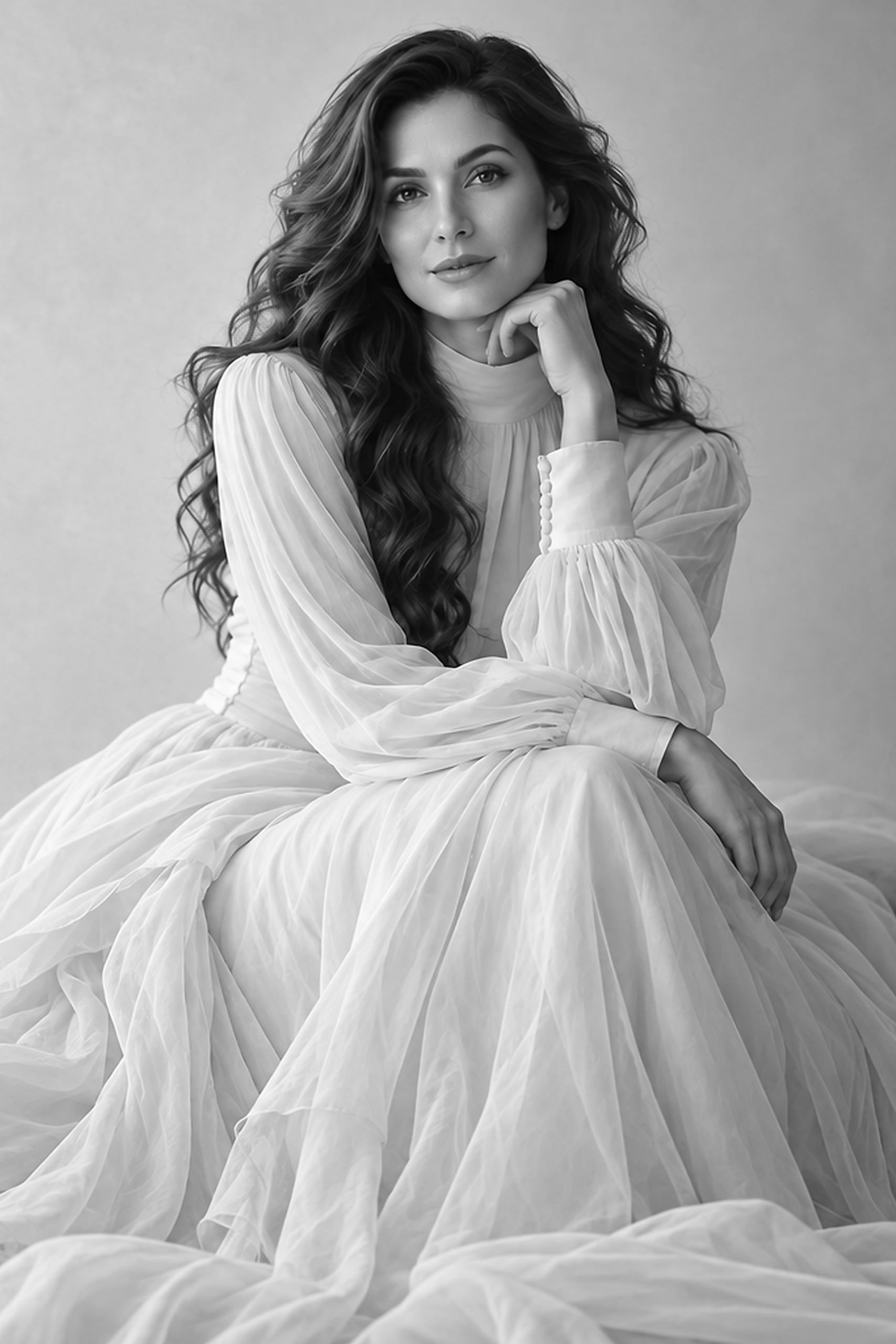 An editorial bridal portrait in soft light.